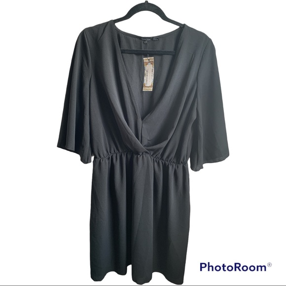 NWT✨BOOHOO BLACK ANGEL SLEEVE SMOCK DRESS SIZE US 14 - Picture 3 of 7